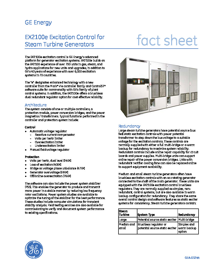 First Page Image of IS200EBACG1A EX2100e Excitation Control Data Sheet.pdf